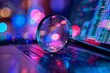 © Mark - Photograph of a magnifying glass resting on a laptop. This image is suitable for technology and research projects.