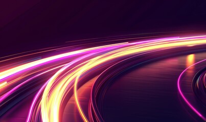 Wall Mural - The abstract technology light lines. They are shiny spiral lines with neon color glowing lines as a background. They are dynamic streams of data coming in high speed.
