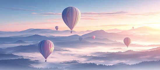 Wall Mural - Colorful hot air balloons flying over the mountain at sunrise