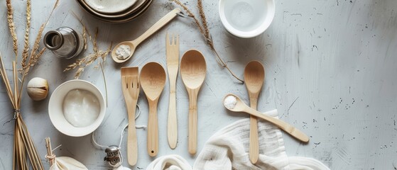 Plastic-free dining concept with cornstarch utensils, zero waste lifestyle