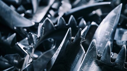 Canvas Print - Industrial shredder teeth, close-up, factory waste processing, no humans, metal sharpness, harsh light 