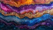 © Alpha - Artistic epoxy resin piece with natural minerals and stones, vibrant pigments mixing to create a stunning geode-inspired design