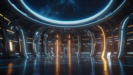 Wall Mural - A futuristic high-tech space station filled with a mesmerizing array of glowing lights and advanced technology