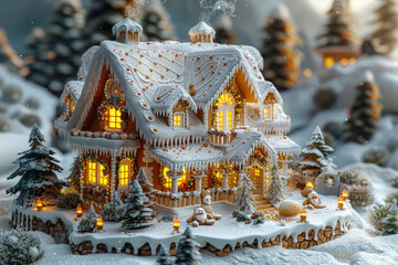 Canvas Print - An intricately designed gingerbread house. Concept of Christmas baking and family activities. Generative Ai.