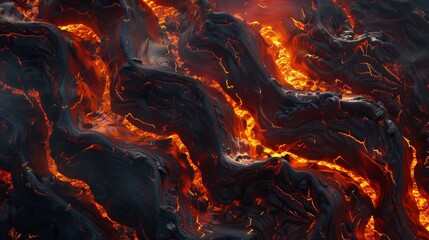 A close up of lava and fire in a large area, AI