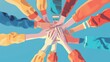 © chutikan - A Top-down view of group of friends holding hands in meeting. Unity. Teamwork.