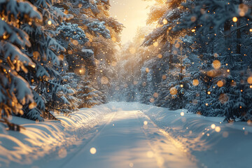 Snow-covered pine trees in a winter wonderland. Concept of snowy forests and winter serenity. Generative Ai.