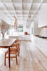 Wall Mural - Modern minimalist kitchen with wooden decor and contemporary furniture enhancing a stylish aesthetic