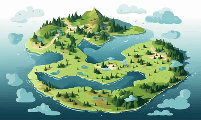 top view aerial shot of lake vector flat isolated illustration