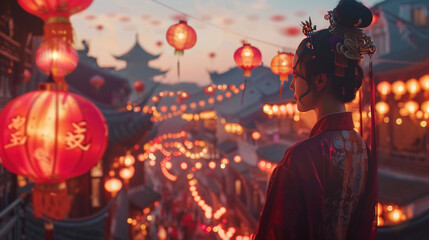 Vibrant footage capturing the essence of Chinese New Year, featuring festive parades with dragon and lion dances, colorful lantern displays, traditional family gatherings