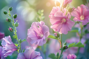 Poster - Stock rose or Malva terry in the summer garden