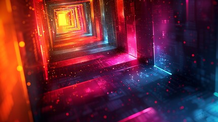 Wall Mural - an abstract background with striped rectangles, varying widths in vibrant neon colors, dark backgrou