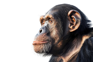 close-up profile of a chimpanzee on a transparent background. showcasing detailed facial features an