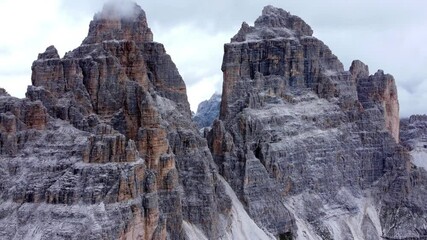 Wall Mural - Drone Aerial Flight Over Majestic Mountain Peaks Dolomites, Italy