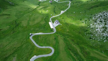 Wall Mural - Drone Aerial Flight Over Majestic Mountain Peaks Dolomites, Italy