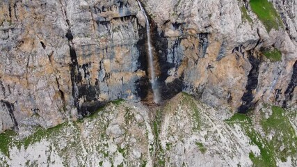 Wall Mural - Drone Aerial Flight Over Majestic Mountain Peaks Dolomites, Italy