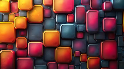 Retro-inspired rectangles with rounded corners, bright and vibrant colors, hd quality, digital illustration, high contrast, geometric precision, modern design, artistic composition, dynamic and lively