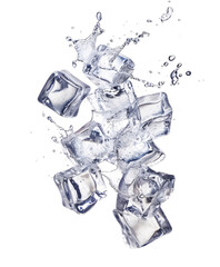 Wall Mural - fresh cold splashing ice cubes isolated on white or transparent png