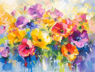 Abstract colorful oil, acrylic painting of spring flower Oil color painting. Generative AI.