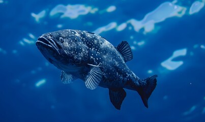 Wall Mural - A Coelacanth fish swimming in the clear blue sea, Generative AI