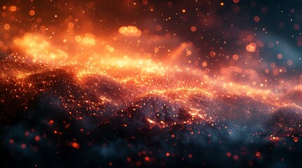 a tapestry of luminous particles decorating a serene, solid canvas.