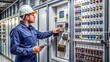 © Bounpaseuth - An electrical engineer in the QC department is inspecting the operation of the main switchboard cabinet in front of the cabinet in the production plant before delivering it to the customer.