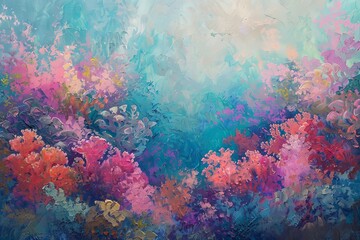 Wall Mural - Vibrant underwater coral reef scene with colorful, diverse corals in a tranquil, serene ocean setting, reflecting natural beauty and marine life.