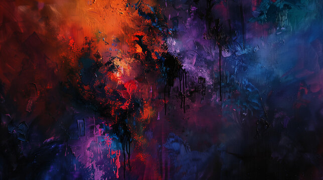 abstract vivid colors blending into dark hues, wide