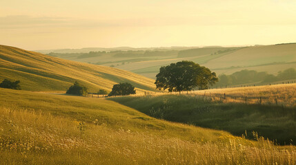 Wall Mural - Beautiful summer evening landscape at South Downs National Park