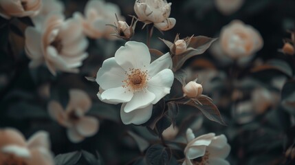 Sticker - AI generated illustration of beautiful white flowers in bloom with a soft-focus background