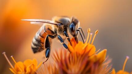 a close-up shot of a honeybee 