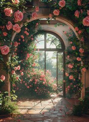 Wall Mural - Sunlit Rose Garden Room With Large Window