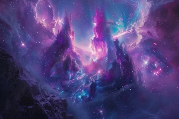 Wall Mural - Abstract depiction of outer space with cosmic clouds and star clusters