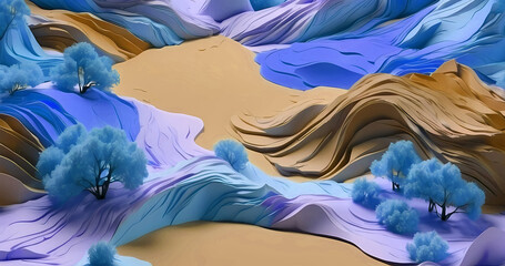 Wall Mural - Abstract elegant 3d nature background with wave layers