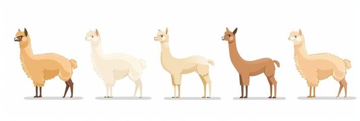 Wall Mural - Alpacas icons set, alpaca minimal symbol, animal flat cartoon on white background