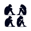 © Hakim Ullah - Silhouette of sad and depressed person. Set of sitting sad young man and woman silhouette. Sad, unhappy, lonely man and woman in depression sitting and hugging their knees. Depressed people.