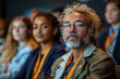 © Pinklife - An attentive middle-aged man with glasses and a beard at a professional seminar among listeners