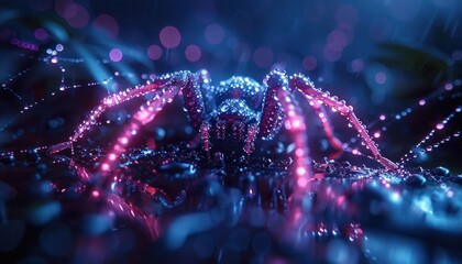 Spider Glistening in the Neon Night