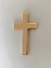 Canvas Print - golden cross on the white beige wall 