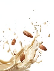 Wall Mural - almond milk splash isolated on white background
