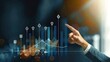 © Simon - Business Growth Chart, Financial Indicators, Stock Market Trends, Data Analysis Illustration, Hand Pointing at Graph, Economic Forecast