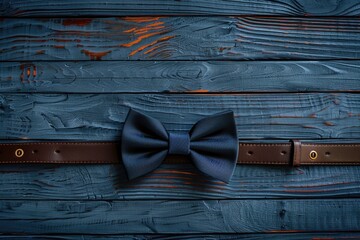 Mens accessories  bow tie top view  flat lay on wooden board background