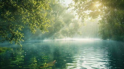 Wall Mural - Sunlight reflecting on a beautiful tranquil lake
