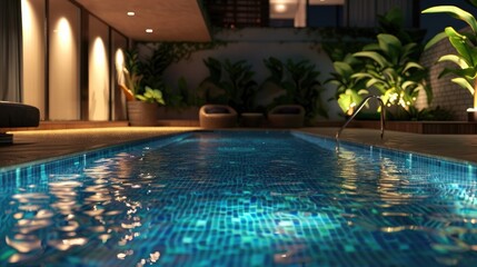 Canvas Print - swimming pool at night, generative ai