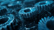 © Maksym - A cluster of wireframe gears rotating seamlessly, representing the harmony and innovation of digital technology.