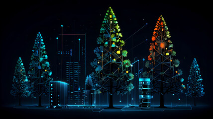 Tree Data Storage Technology on a Blue Dark Background with a Fantastic Design, Low Poly Dot, and Line Database Digital Concept.jpg