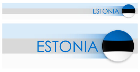 Wall Mural - Estonia flag horizontal web banner in modern neomorphism style. Webpage Estonian country header button for mobile application or internet site. Vector