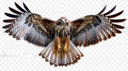 Wall Mural - A realistic hawk with wings spread on a transparent background 