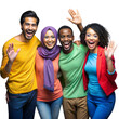 © Mustafa - Smiling diverse friends waving at camera on transparent background