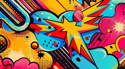 Wall Mural - Comics illustration, retro and 90s style, pop art pattern, abstract crazy and psychedelic background,